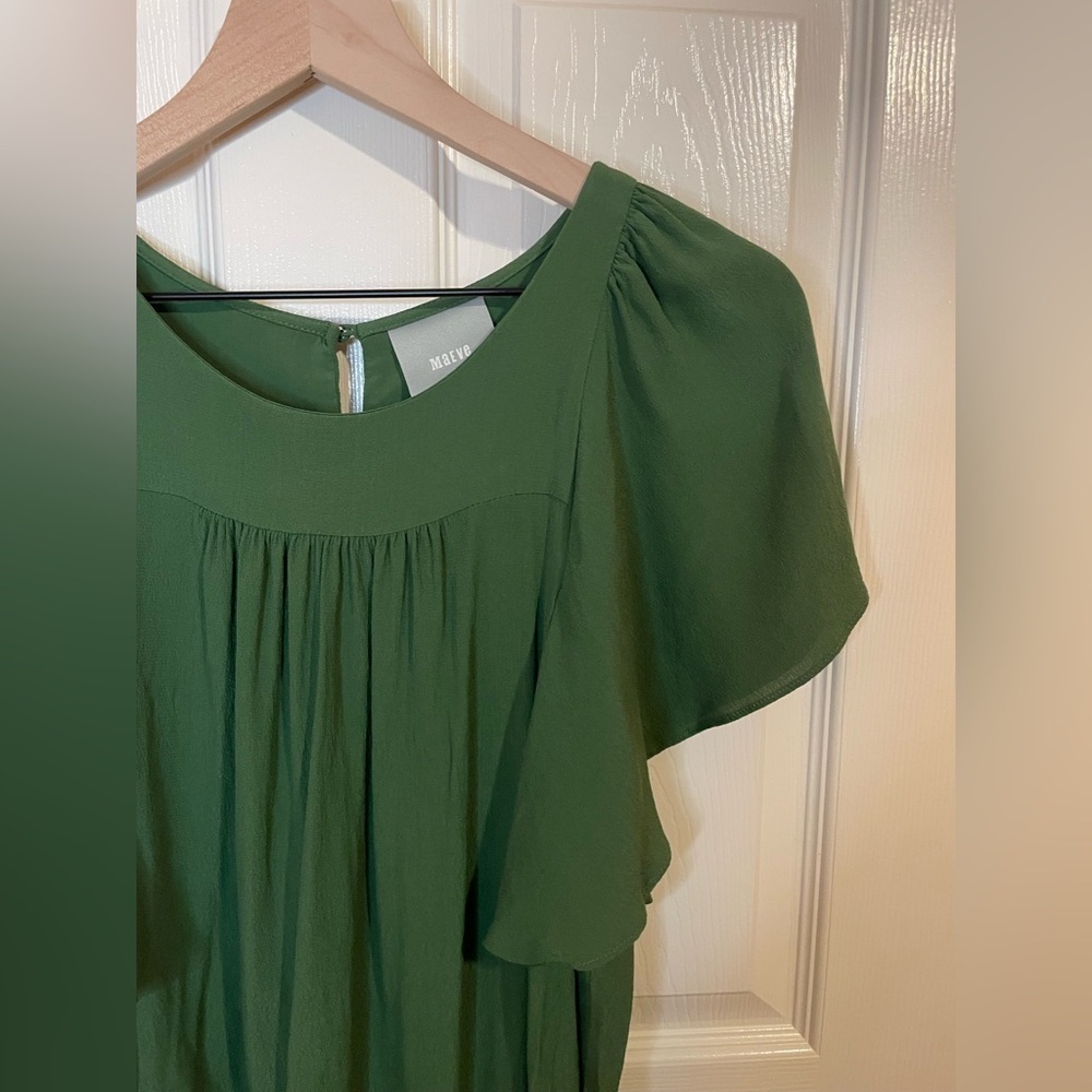 Maeve by Anthropologie Prato Flutter Sleeve Top in Green Size Small - Picture 4 of 7
